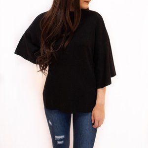 FLARE-SLEEVE MOCK NECK KNIT TOP